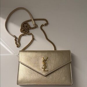 Yves Saint Laurent Gold Clutch with Chain